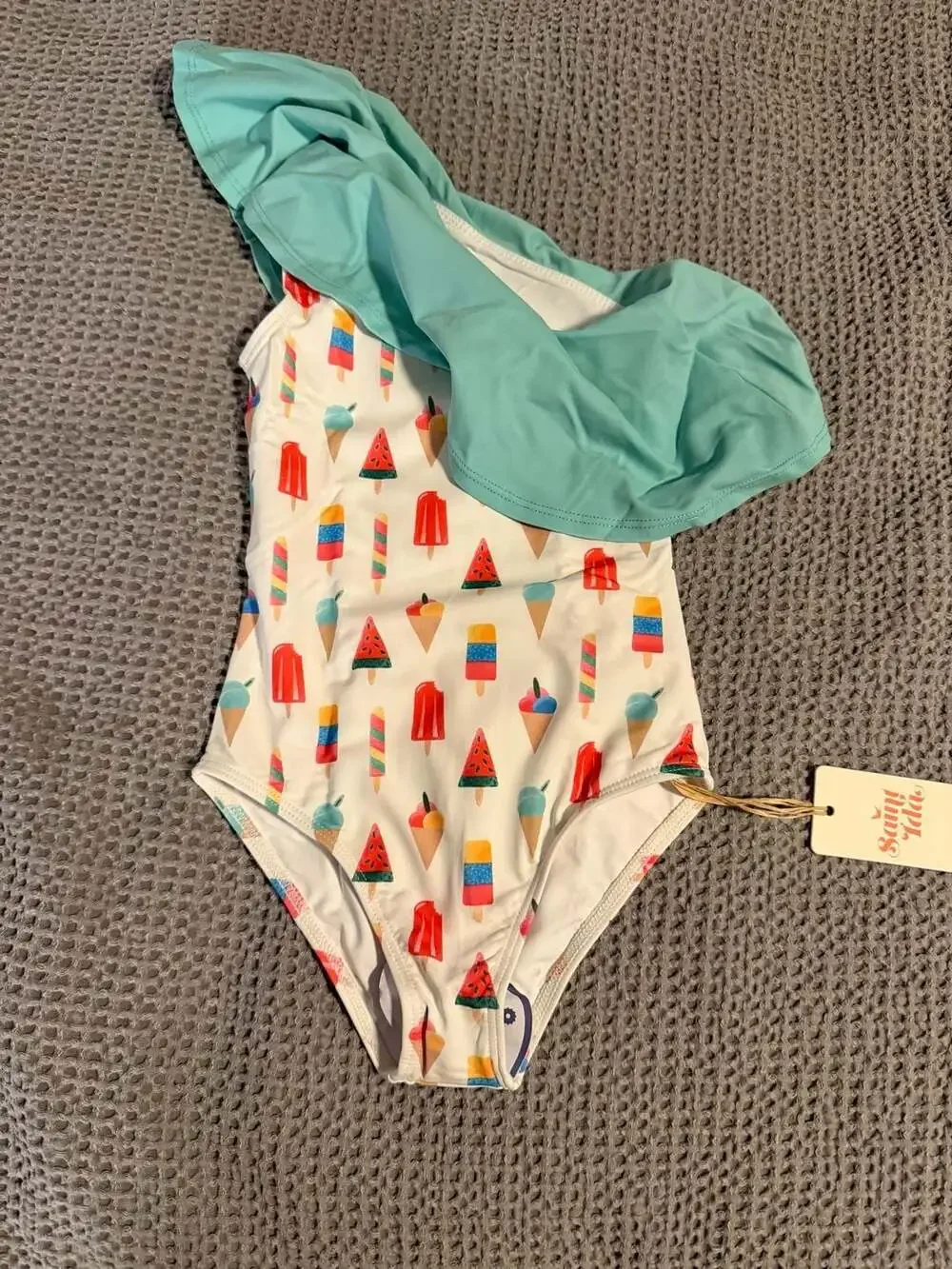 Saint Ida One Shoulder Ruffle Coney Island Popsicles Swimsuit 2T/3T